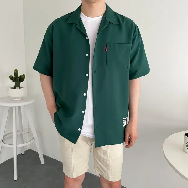 남자 오버핏 폴리 린넨 구김없는 오픈카라 반팔 셔츠 남방(12COLOR)