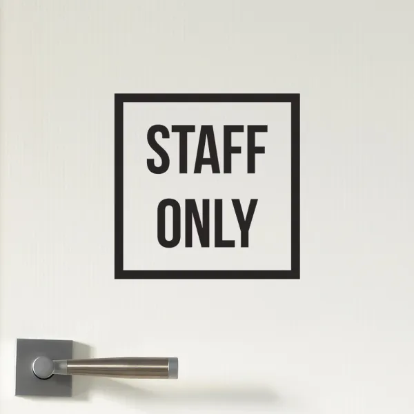 정사각 심플 STAFF ONLY 직원전용 스테프온리 표시 가게 도어스티커, 검정색