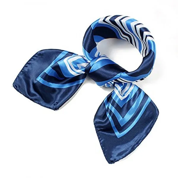 Qbsm 여자의 파란 줄무늬 사각 공단 실크 형식적인 목 사각 머리 머리 스카프