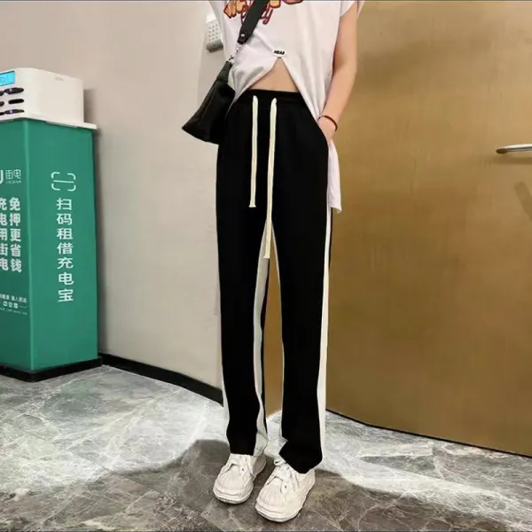 양복 스트레이트 바지 여자 키 작은 춘추 여름 캐주얼 스포츠 바지 붐비다 거리 수직감 와이드 팬츠 소규모 디자인