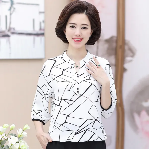 여름옷 이끌다 칼라 있음 상의 반팔티셔츠 피투성이 중년 부녀 여성의류 마담 엄마옷 가을 3540대 4550