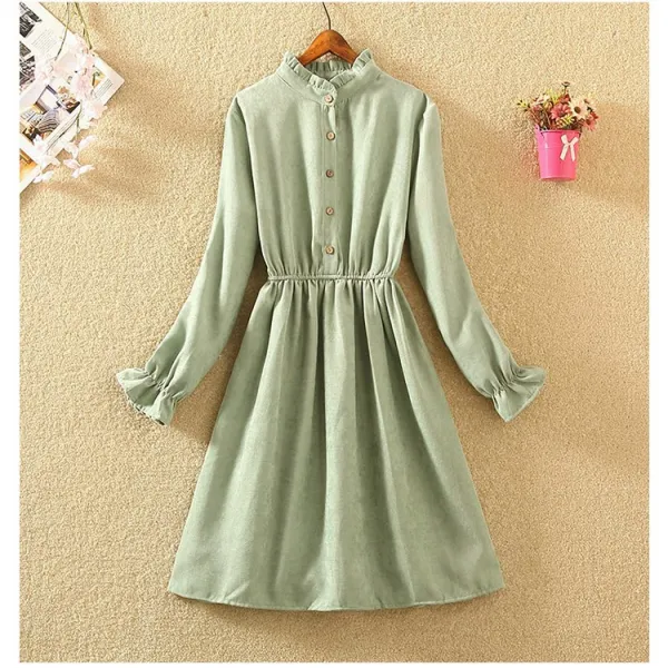 가심비 여성 프릴 넥 코듀로이 니트 모직 미디 원피스 Ga008n110329