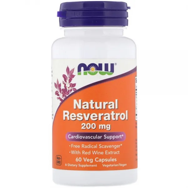 Now Foods 천연 만성염증 레스베라트롤 200mg 60 베지정, 1개