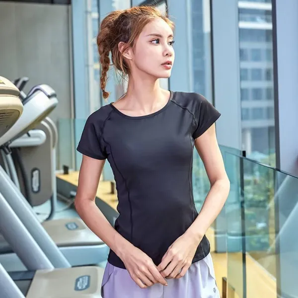 하 망사 운동 상의 여 속건 헬스장 반팔 티 달리기 요가복 단련 고탄력 헬스웨어 블랙 Tx3118
