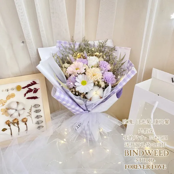 말린 부케 건성 빔안개꽃가지 해바라기기 장미꽃비누 영생 트윈 생일 예의범절 포장 인 엄마, DK 보라색 강소국 자주색 격자색 _