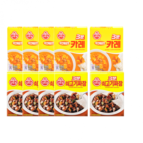 오뚜기 3분카레약간매운맛(200g) 5개+쇠고기짜장(200g) 5개, 3분카레약매5+쇠고기짜장5