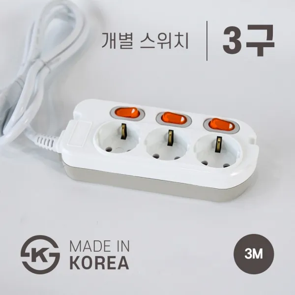 광명전기 일반형 개별스위치형 L형 T형 멀티탭 2구 3구 과부하보호 4구 5구 6구 1.5m 3m 5m 10m 3구 개별스위치형