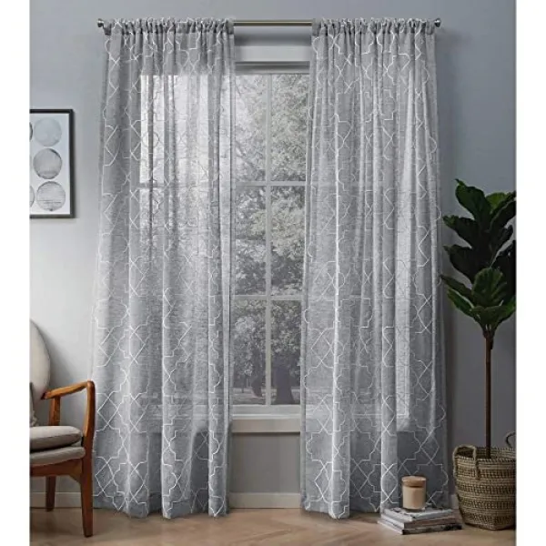 EOM 독점적 인 홈 커튼 Cali Embroidered Sheer Window Curtain Panel [50x108- Dove Grey] - E03000777ZCKWX5, 50x108- Dove Grey