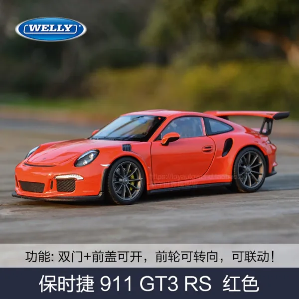 웰리 Welly 1대24 포르쉐 카이엔 다이캐스트 자동참 모형 미니카, 2016년형 911 GT3 RS 레드
