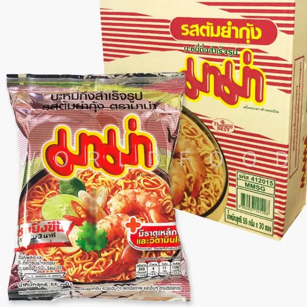 월드푸드 태국 라면 마마 쉬림 똠냠 플레이버 똠양꿍라면 55g, 30개