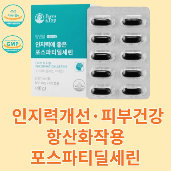 팜엔탑 인지력 포스파티딜세린 영양제 무첨가물 무부형제 개선 피부 건강 항산화 작용 대두 유래 식약처 비타민이 비타민e 논지엠오 유기농 은행잎 추, 60캡슐 x 9박스