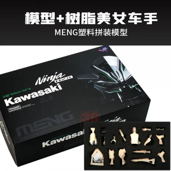 3G 모형 조립 오토바이 MENG 19 MT-001S 무교분색 가와사키 닌자 H2R 오토바이 서킷 버전 취미 완구, 닌자 오토바이+미녀기사개