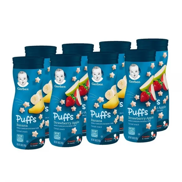 Gerber Puffs Cereal Snack Banana & Strawberry Apple 8 Count 거버 퍼프 시리얼 스낵 바나나 딸기 사과 8개, 1개