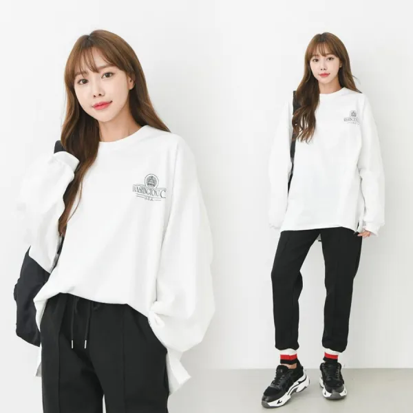 chicme 시크미 여성 워싱턴 레터링 오버핏 면 티셔츠