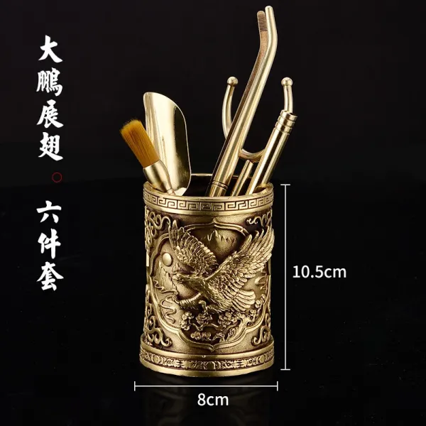 차 명 당 다기 부품 다기 6 군자 황동 다기 세트 다도 부품 다도 6 군자 찻잔 집게 찻잎 집게 보이차 침 빨 개 컵 집게 황동 찻숟가락 동 양 주전자 붓 동 천하 - 대 붕 전시 개 (6 개 세트), 상세페이지 참조