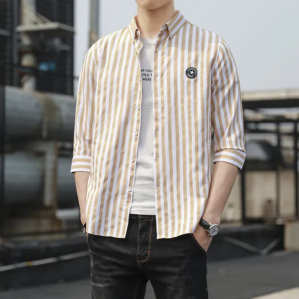 남성 가을 셔츠 야상 스타일의 와일드하고 시원하다 적시에 롱 니트 셔츠 트렌드 스타일 솔리드 셔츠