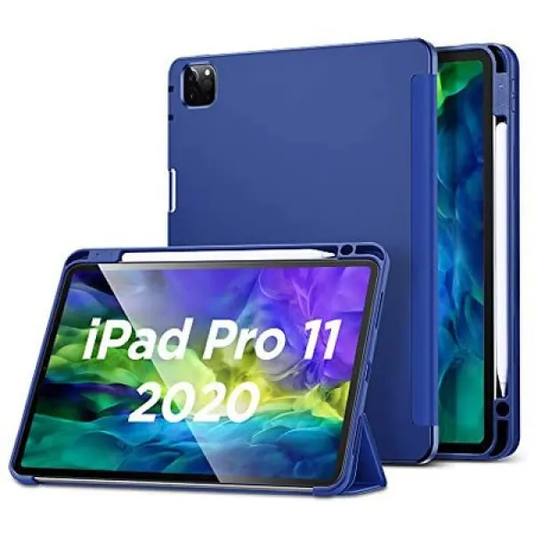 연필 홀더가있는 iPad Pro 11 Case 2020 및 2018 용 ESR 부드럽고 유연한 TPU 후면 덮개가있는 리바운드, Blue