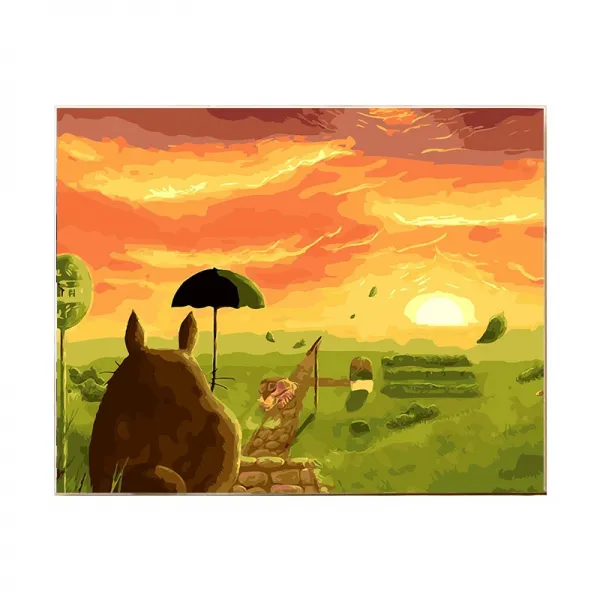 HY DIY 색을 메우다 유화 풍경 자기 그림 장식화 캐릭터 선물 홈스쿨링 미술놀이 AL 50*65cm-2+무료 배송, 6269낙조를 보는 토토로