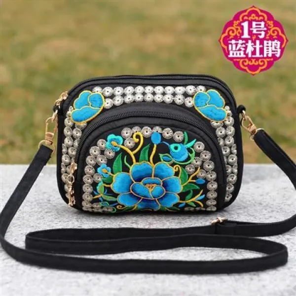 에스홍 핸드폰파우치크로스 중노년층 엄마 사용 에스닉 무드 꽃자수 캔버스 미니백 등 지퍼 영 돈가방 자녀