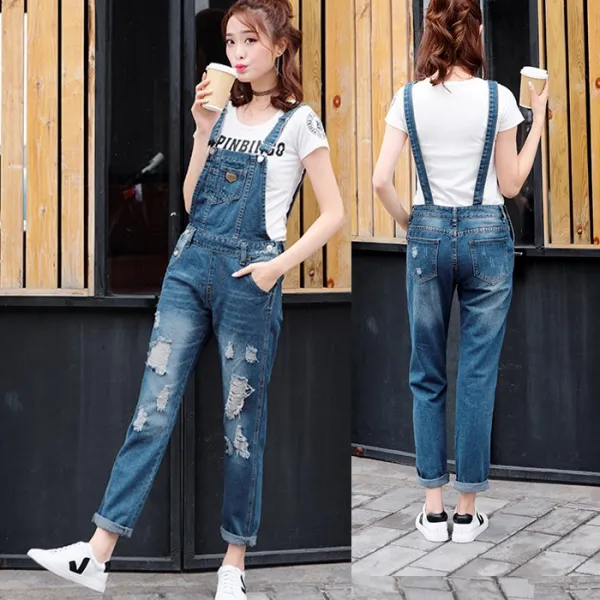 와펜단추 하이웨스트로 트렌디한 봄바지 멜빵바지
