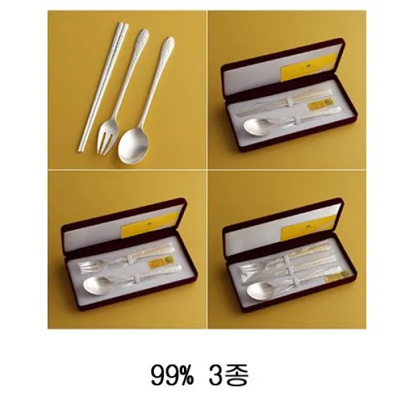 인스푼 엔젤 어린이은수저 99% 은수저 3종 Set 무병 다복 생일 특별한 날 건강 웰빙수저 선물용 축하문구 각인서비스 수저 + 포크 + 젓가락 + 기본포장 1개