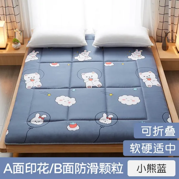 직구하리 1인침대매트 북 극융 매트리스 소프트 다다미방 전용 기숙사 싱글 09m 상하 깔다 바닥재 수면쿠션 곰돌이 블루 퀼트 기모 ，논슬립 미끄