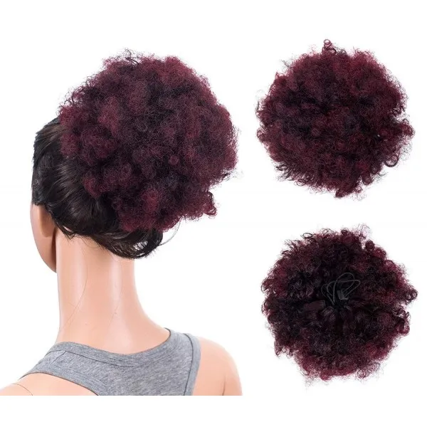 아프리카 계 미국인 여성 중간 크기 코디 updo Chignon 롤빵 헤어 조각 확장에 SWACC 아프리카 퍼프 졸라 매는 끈 포니 테일 변태
