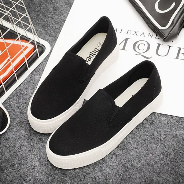 봄 여름 한 발 로 스니커 즈 를 신고 여자 단화 로 미 끄 러 지 는 학생 의 두 꺼 운 바닥 슬립 온 늙 은 베 이 징 헝겊신 여자 가을 181 블랙 38