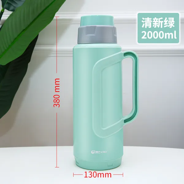 기숙사 따뜻한 대용량주전자 차병 유리 내피 덥다 힐링수물병, 스위트 그린 2000ml .