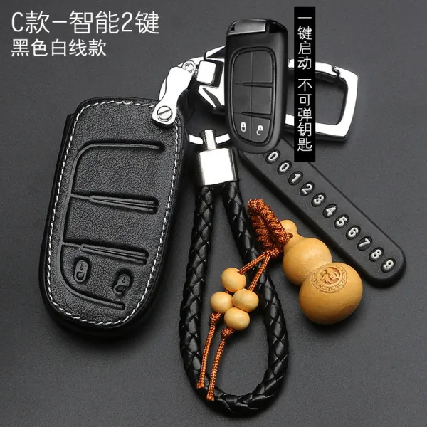 JEEP 지프 리얼가죽 키케이스 반들 1o drawing board type the chief commander 3o, 지프 C타입 -스마트 2건 블랙 백선