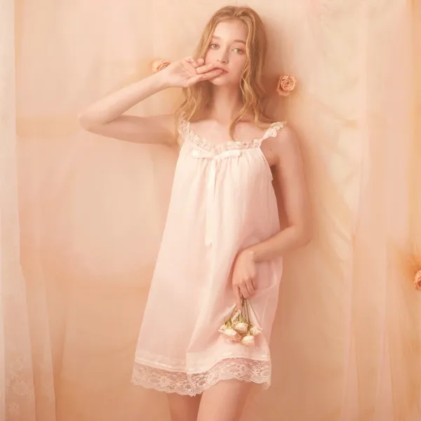 ROSETREE 끈나시 잠옷치마 여름 순 면레이스 궁정풍 큐트 얇은 실내복