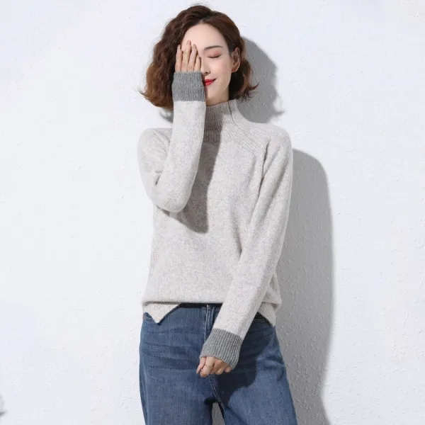 비아이 폴라넥 이너셔츠 목폴라 스웨터 여성 겨울 가을 와이드 핏아우터 두꺼운 털실바늘 적삼을 짜다 앞이 짧고 뒤가 길다