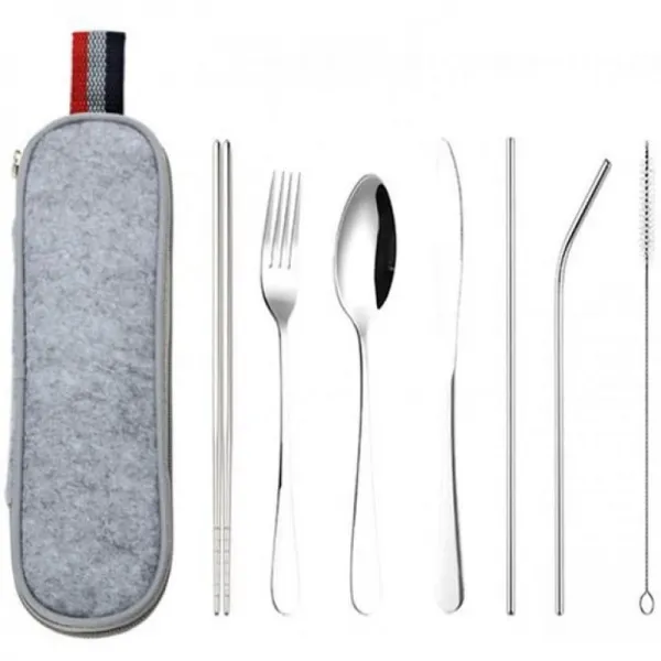 사무실 점심 또는 캠핑 용 휴대용 여행 용품 밀짚이있는 8 개 일자형 밀짚 및 나이프가 달린 스테인레스 칼 세트 포크 스 단일옵션