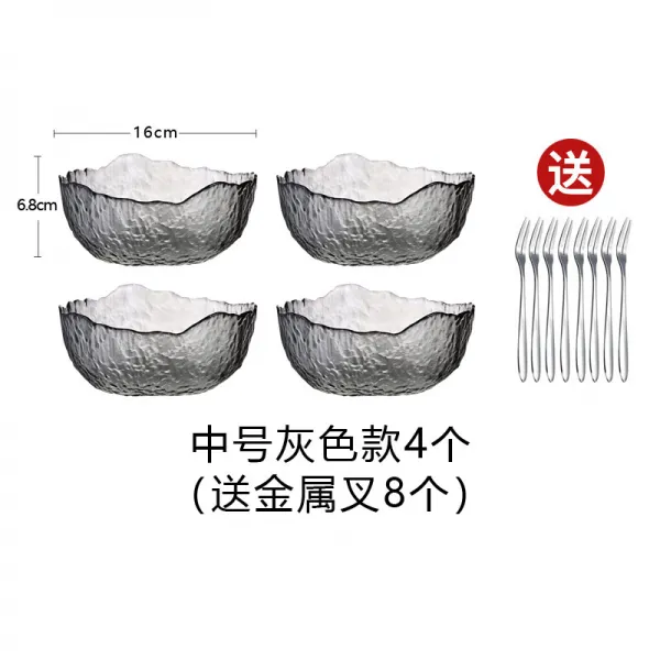 투명 유리샐러드볼 가정용 노르딕 독창적 금색과 개성을 묘사하다 디저트 그릇 아침공기, 재색 유리 볼 중간사이즈 4개  8포
