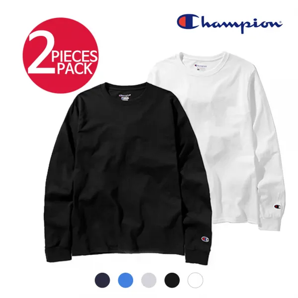 챔피온 남성용 긴팔 무지티 CC8C 1+1