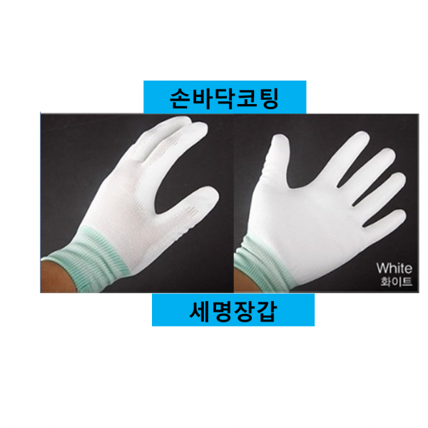 세명 이중 완전 PU 반 코팅 면 장갑 50켤례 글로브, 손바닥 코팅 (흰색)