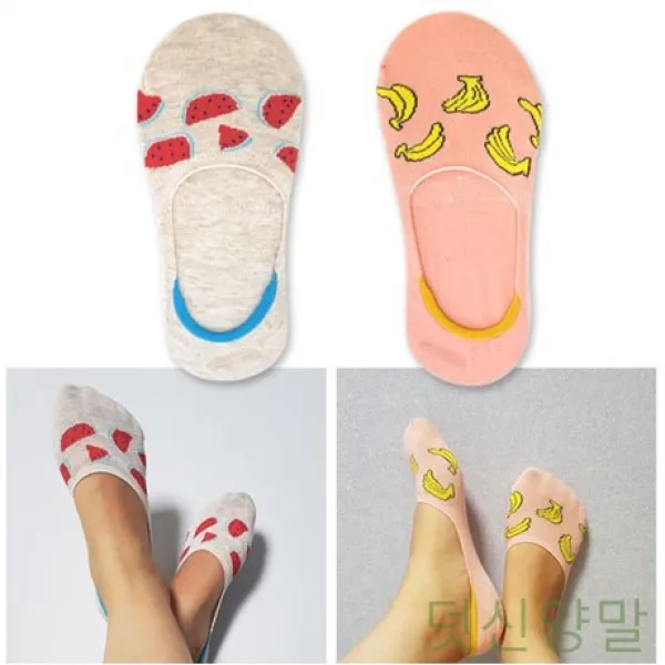 DW3F7C02S 여자 양말 덧 덧신 과일 남자 실리콘 여성 안벗겨지는페이크삭스 5켤레 f-00915 양말 그레이수박/핑크바나나