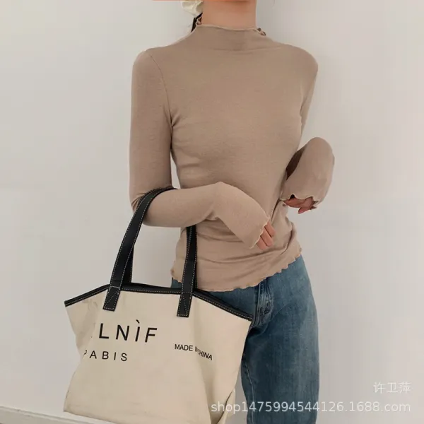 위파인더 따뜻한 봄 소녀복~달콤한 마카롱~ 얇은 반폴라 슬림 긴팔 티 이너