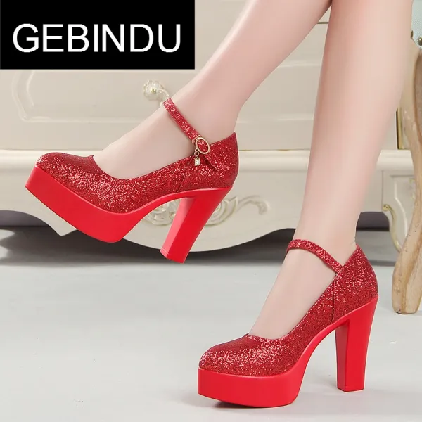 통굽힐 GEBINDU2018킬힐 치파오 패션쇼 신발패션 연회 글리터 큐빅 뾰족한 통굽 밑창이두꺼운힐 편안한