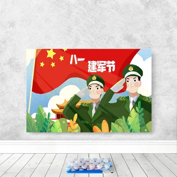 세렌디피티 국경일 건군절 군인 당원 디지털 유화그림 단체 핸드메이드 색칠함 DIY, 56163 건군절 완제품 프린트 -안 테 _화이트 외