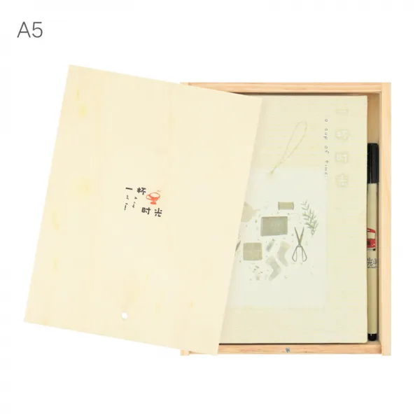 나무다 한 잔 시간 컬러 페이지 원목케이스 룩 일기장 독창적 면포 메모장 문구 노트 A5, A：타입 양식 1 （내포 랜덤 타입