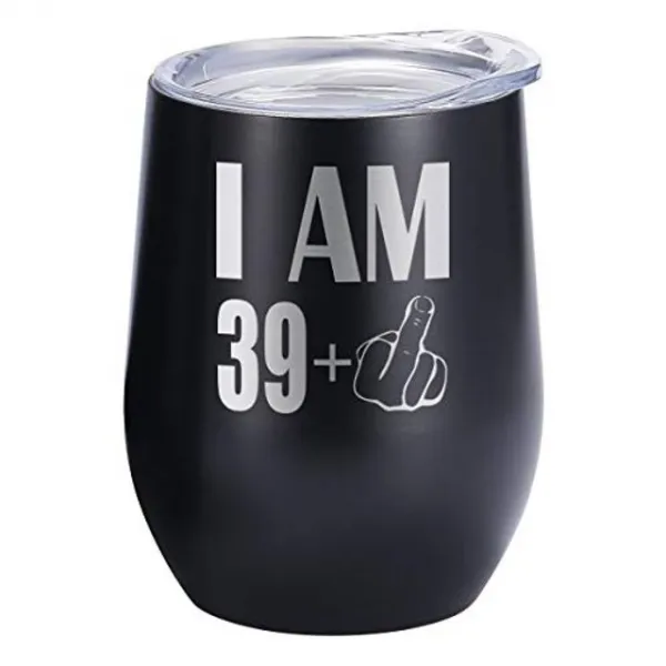 Funny Birthday Gift Tumbler I m 29 Plus Middle Finger 30th Bday Party Decor 12 oz 스테인레스 스틸 이중벽 진공 단열 무정형 유리 (Turning 40-Black), 터닝 40-레인보우