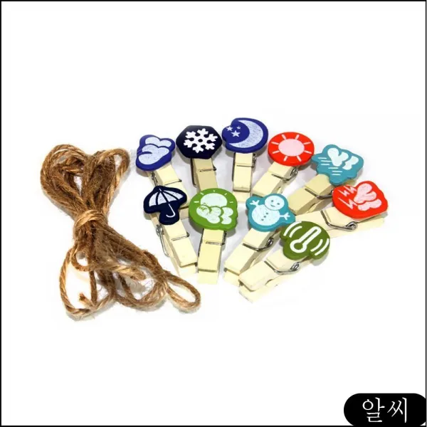 Ms 우드집게 날씨집게 마끈포함 10개입 유아학습용품