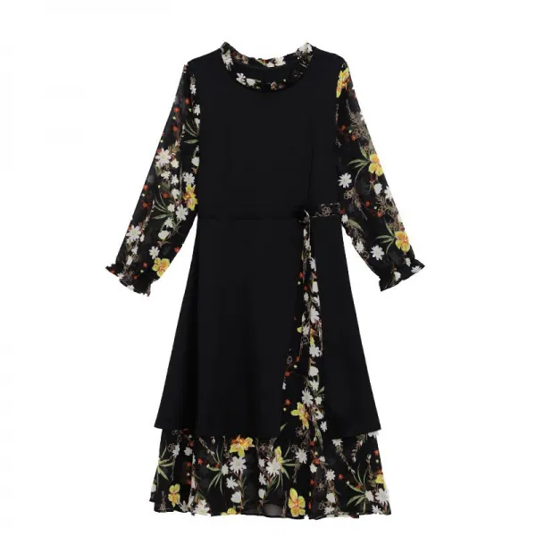 쉬폰 플라워 레이어드 롱 원피스 빅사이즈 하객 며느리룩 큰옷 예복 A라인 돌잔치 L부터 5xl까지