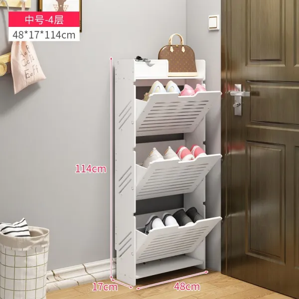 틈새 회전식신발장 얇은서랍장 문틈 좁은 원룸 슬림 신발장, 4 층 3 팁 버킷-중간 (6 쌍의 신발을 넣을 수 있음) 48 * 17 * 114cm개