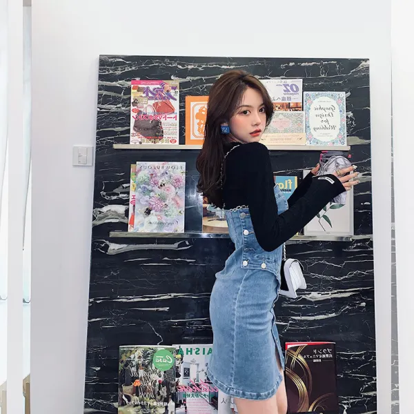 H라인원피스 민소매 데님스커트 여성 2021년 봄 슬림핏 G격감 여성원피스 옷