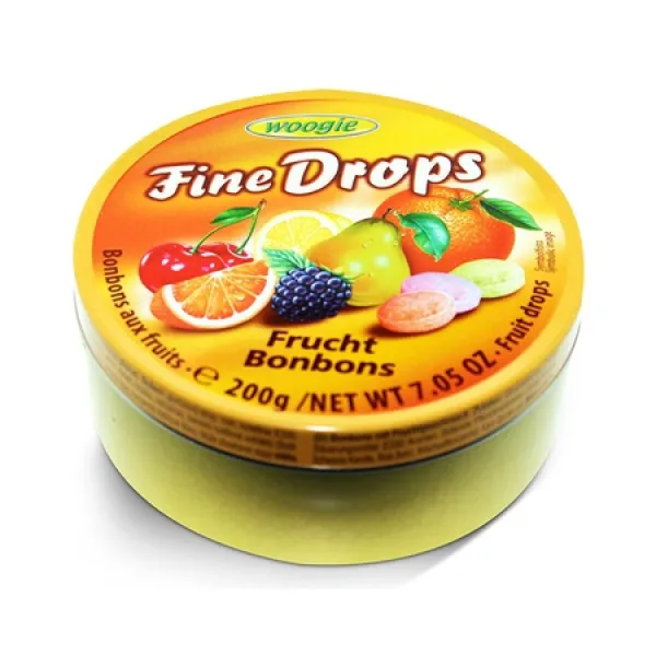 Woogie German Fine Drops Sanded Mix fruits Candy Tin 200gr (Fr¼chtemixgeschmack) (4 pcs), 상세 설명 참조0