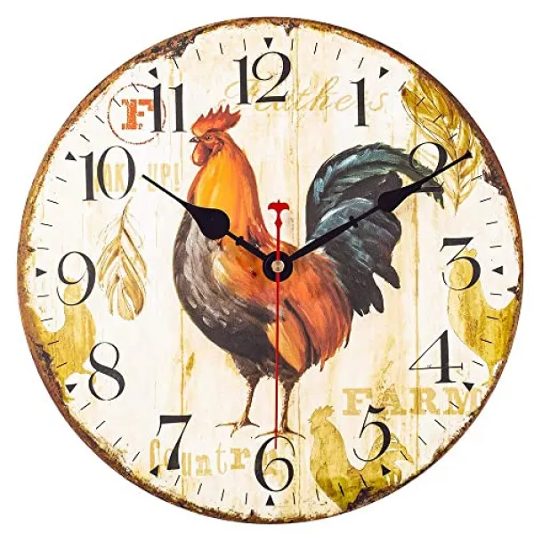 EOM 빈티지 벽 시계 프랑스어 국가 Tuscan 스타일 나무 시계 배터리 운영 불이행 한 조용한 시계 읽기 쉬운 부엌 거실 침실 및 - E015908P1H8H8G4, 기본