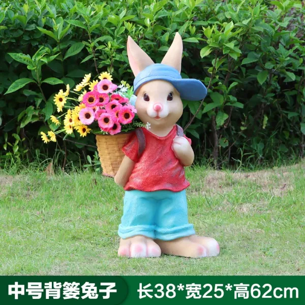장식인형 실외 화원 정원 장식품 별장 아이디어 화분 장식 조경 소품 애니메이션 애니멀 나무수지 토끼 조소품, T10-중간사이즈 등짝토끼
