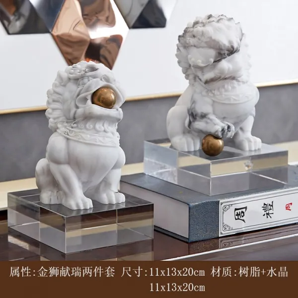 중국식 레진 돌사자 거실 진열 장식품 가볍게 사치한 부처님 사무실 모델 하우스 이사 선물, 금사자가 서리를 바치다 시래 가동 _